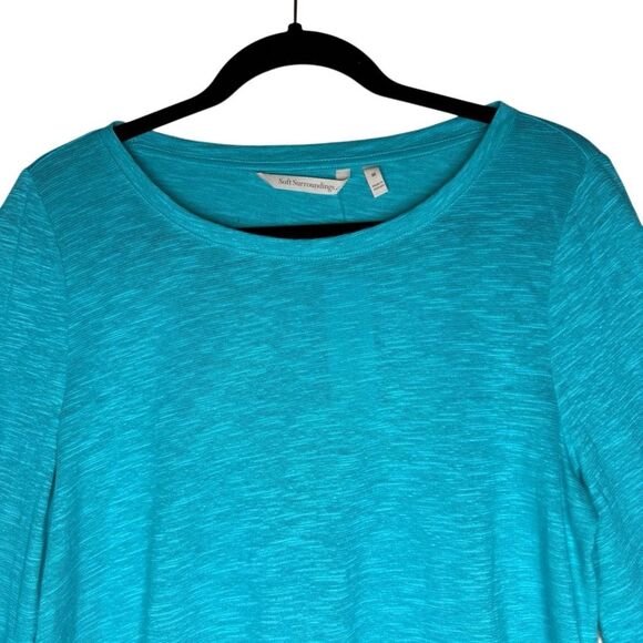 NEW Soft Surroundings Erin Tunic Top Teal Blue Linen Blend Ruffle Sleeve Top SzM - Picture 3 of 15